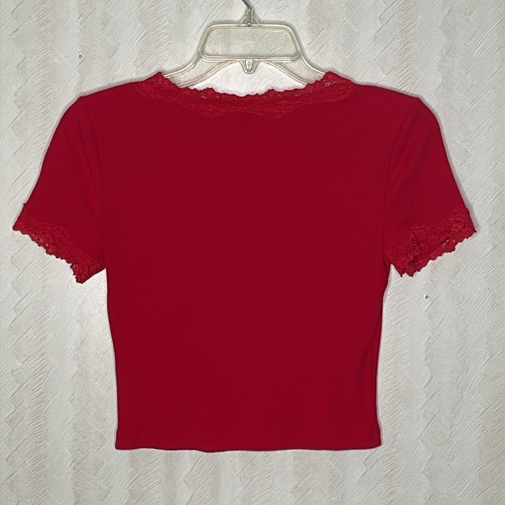 ❤️ 🆕 EXPRESS Red Ribbed Fitted Top Size S - Picture 4 of 4